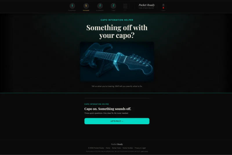 Pocket Roady Capo Intonation Helper — symptom selection screen