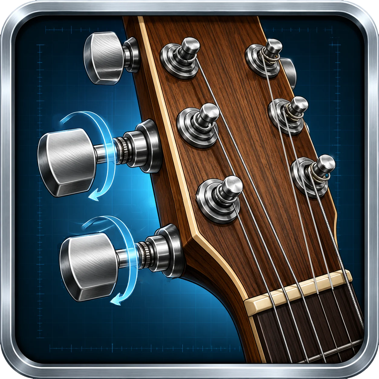 Guitar set up for drop tuning showing string tension change