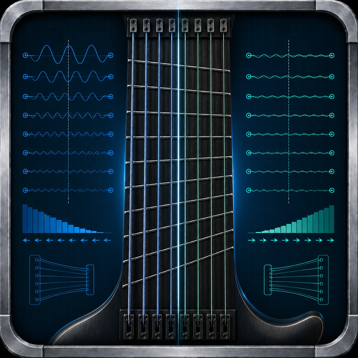 Comparison showing how bass and treble strings benefit from different scale lengths