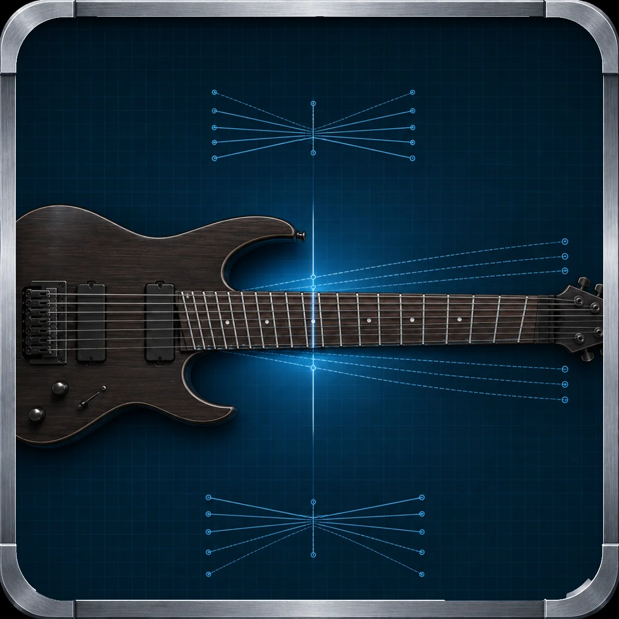 Example of a multi-scale guitar being played