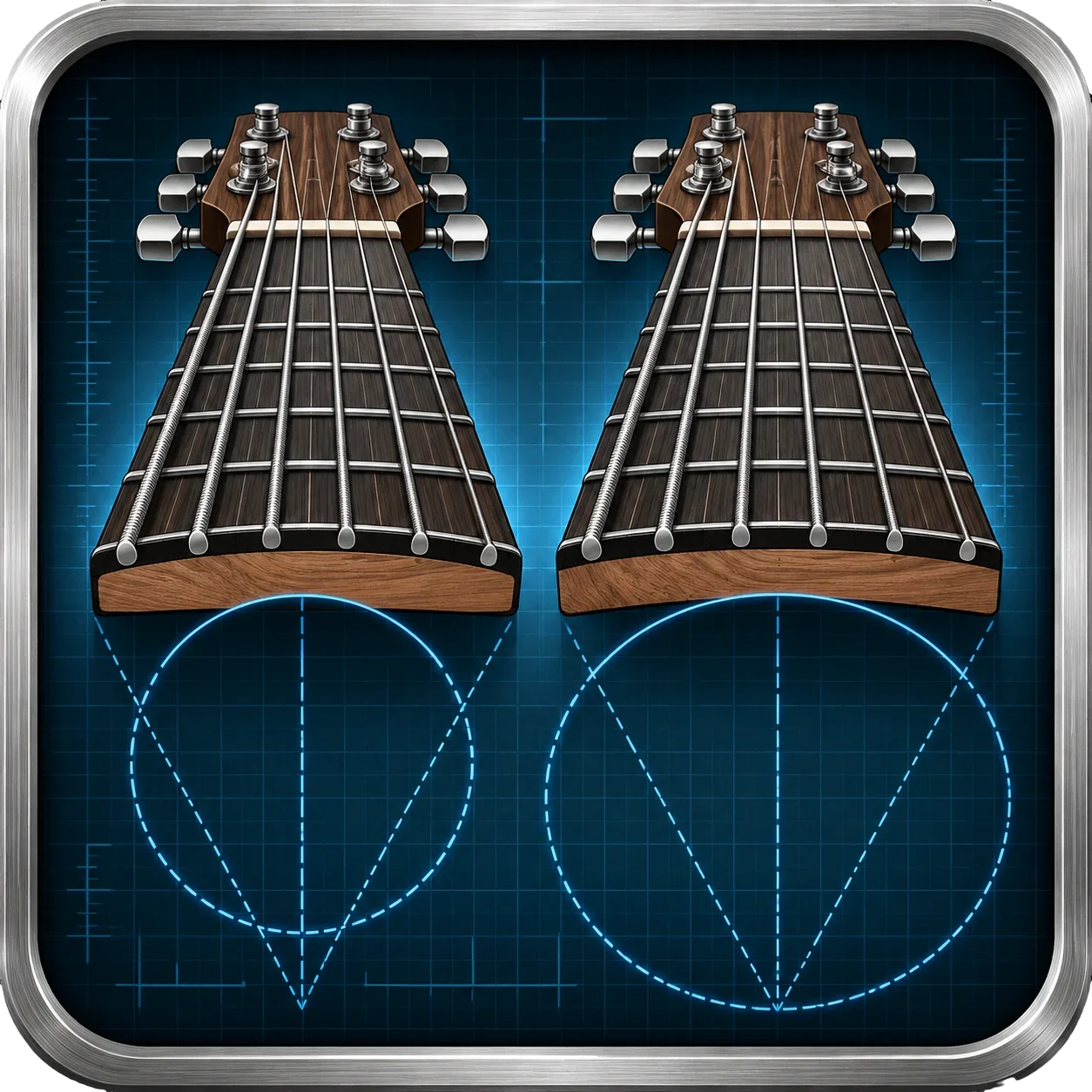 Comparison of different fretboard radius curves from 7.25 to 16 inches