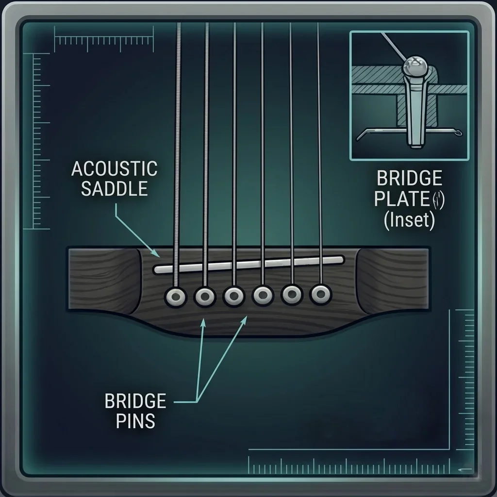 Acoustic guitar bridge pins and saddle
