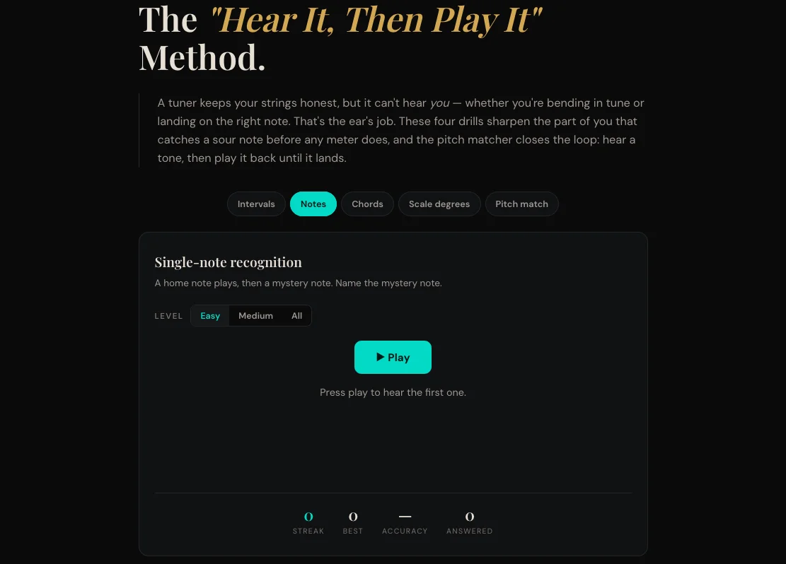 Pocket Roady Guitar Ear Trainer — interval and pitch matching tool