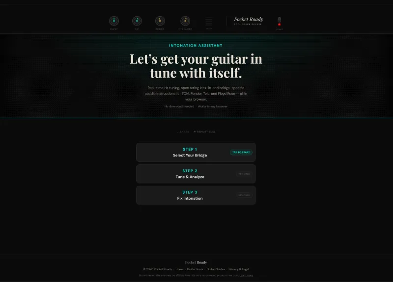 Pocket Roady Intonation Assistant — Step 1 bridge selection screen