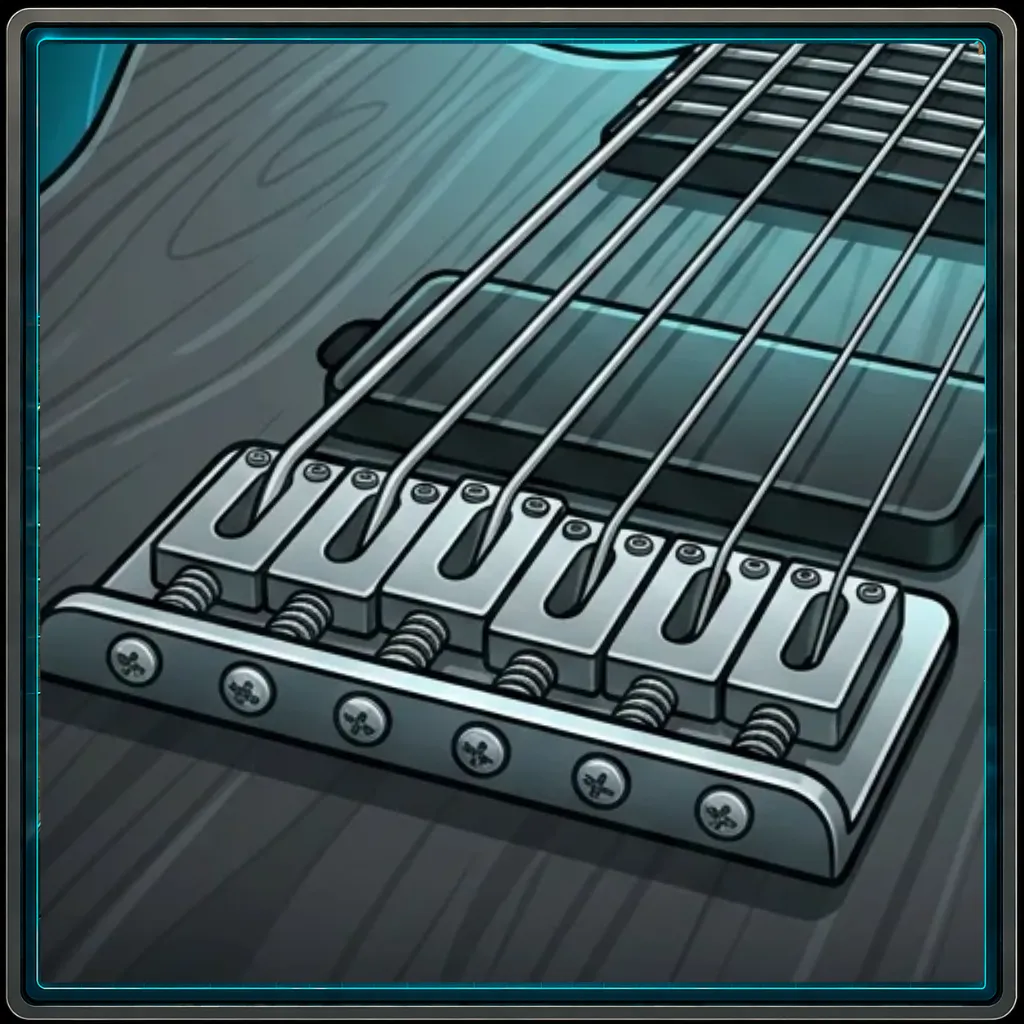 Close-up of guitar bridge intonation screws being adjusted