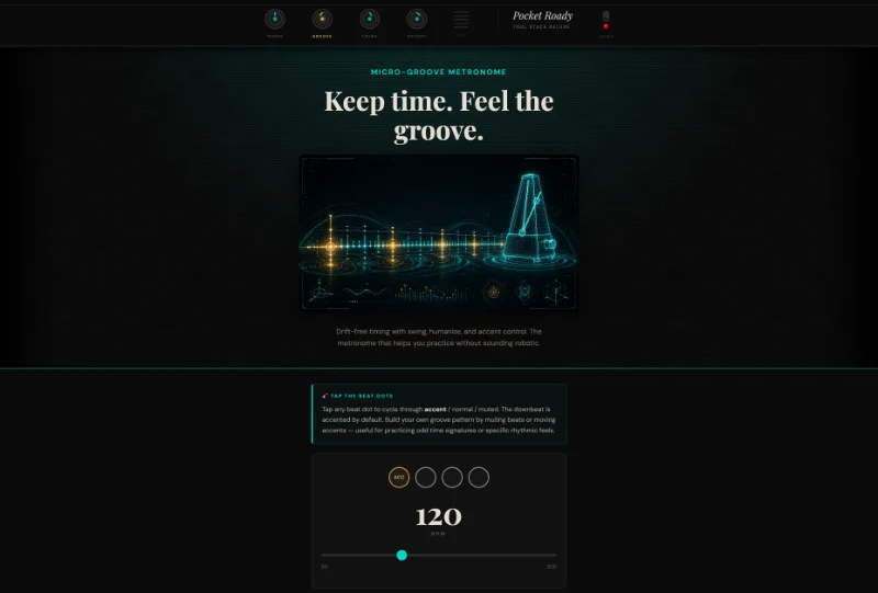 Pocket Roady Micro-Groove Metronome — beat dots and groove controls