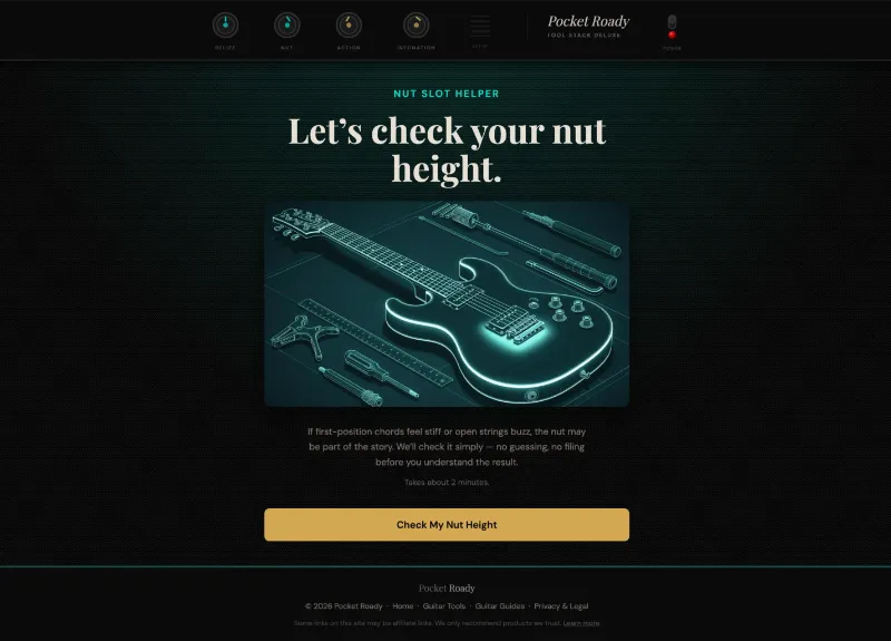 Pocket Roady Nut Slot Helper — guitar type selection screen