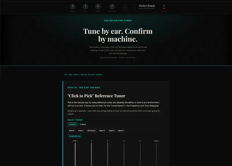 Pocket Roady Perfect Pitch tuner showing A string In Tune