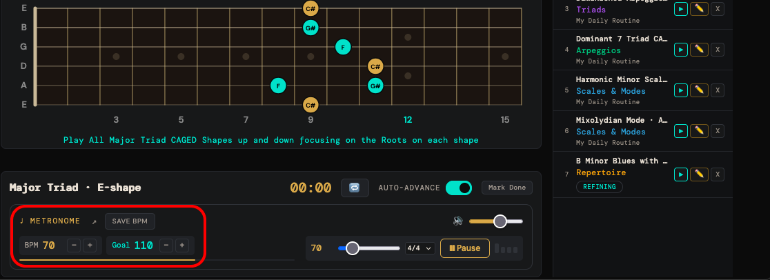 A method card with its own BPM and goal tempo