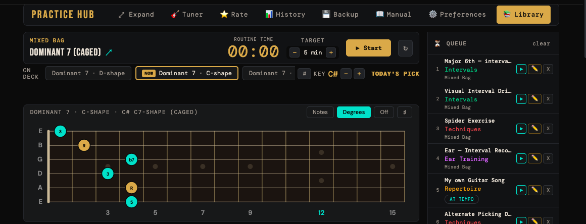 The CAGED Navigator on the stage showing a movable chord voicing