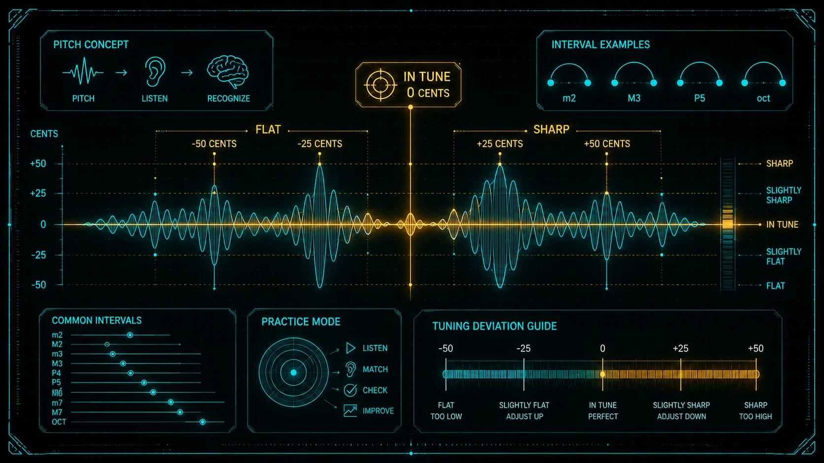 Guitar and tuner side by side representing ear training and pitch confidence for guitarists