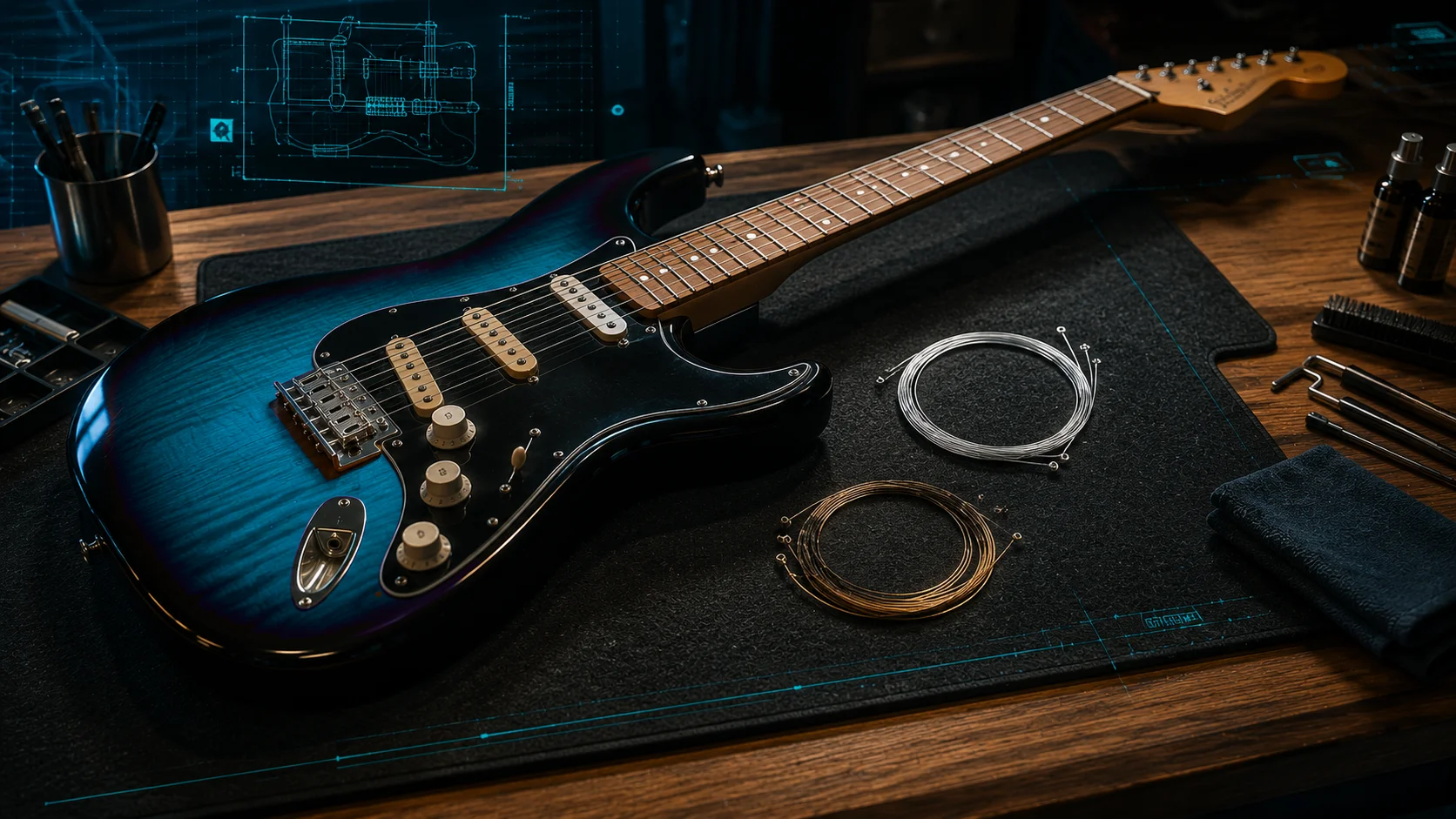 Old guitar strings showing visible wear and discoloration — the signs that it is time for a fresh set
